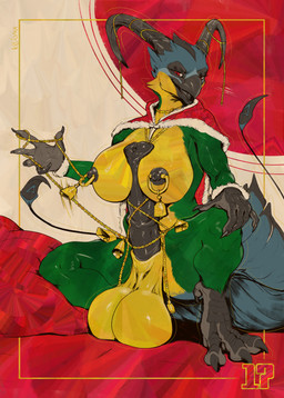 animal_genitalia animal_penis anthro autotitfuck balls beak bell big_balls big_penis black_nipples black_penis breast_play breasts christmas_clothing claws clothing equine_genitalia equine_penis exposed_breasts feathers feet genitals gynomorph holidays huge_balls huge_penis hyper hyper_balls hyper_genitalia intersex krampus_costume masturbation nipple_piercing nipples penile penile_masturbation penis piercing sheath solo talons toe_claws toes yellow_balls killioma christmas seljhet avian bird coraciiform demon motmot 2025 absurd_res hi_res herm_(lore)