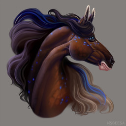 ambiguous_feral ambiguous_gender blue_eyes brown_body brown_fur brown_hair feral fluffy_ears fur grey_background hair mane multicolored_hair pecs realistic simple_background solo tail beesa equid equine horse mammal 1:1 digital_media_(artwork) digital_painting_(artwork) hi_res painting_(artwork) portrait signature