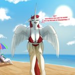 anthro anthrofied beach big_breasts bikini breasts cleavage clothed clothing dialogue duo female horn leaning leaning_forward mature_anthro mature_female nude outside seaside solo_focus swimwear text two-piece_swimsuit umbrella wings four_eyes_(artist) friendship_is_magic hasbro my_little_pony mythology lauren_faust_(character) princess_celestia_(mlp) equid equine mammal mythological_creature mythological_equine winged_unicorn 1:1 absurd_res digital_media_(artwork) english_text hi_res