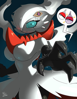 accessory breasts eyelashes female fingers hair_accessory motion_lines not_furry pupils simple_background solo standing testicular_torsion three-quarter_view arzy_parzy nintendo pokemon darkrai gardevoir generation_3_pokemon generation_4_pokemon hybrid legendary_pokemon pokemon_(species) absurd_res hi_res