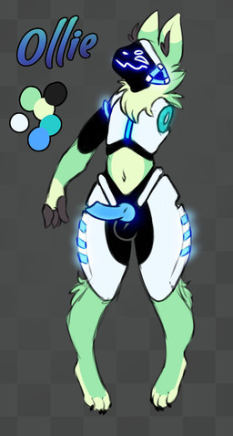 animal_genitalia animal_penis anthro ball balls black_body black_fur blue_penis canine_genitalia canine_penis erection fur genitals green_body green_fur machine male multicolored_body multicolored_fur navel neon penis screen screen_face simple_background smile smug solo text two_tone_body two_tone_fur white_body bag_of_lewds ollie_(bag_of_lewds) mammal protogen robot character_name digital_media_(artwork) hi_res model_sheet