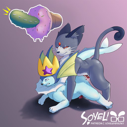 anal_orgasm bodily_fluids cactus crown cum cum_in_ass cum_inside curling_toes dessert doughnut duo ejaculation feet feral food genital_fluids hands-free headgear male male/male orgasm painful_penetration pastry plant soyeleyevrows nintendo pokemon domestic_cat eeveelution felid feline felis generation_1_pokemon mammal persian_(pokemon) pokemon_(species) vaporeon 1:1