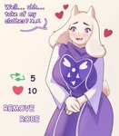 absurd_res anthro bovid caprine clothed clothing ebiy embarrassed female goat heart_symbol hi_res mammal mature_anthro mature_female solo strip_meme text toriel undertale undertale_(series)