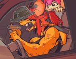 anthro big_breasts breasts car car_interior clothed clothing duo female fur hair horn inside_car inside_vehicle male muscular muscular_female open_mouth pink_hair red_eyes red_hair sitting sticker topwear vehicle white_body white_fur awr_hey i_think_you_should_leave mythology maxwell_hopper zoe_(awr_hey) dragon lagomorph leporid mammal mythological_creature mythological_scalie rabbit scalie 2023 absurd_res digital_drawing_(artwork) digital_media_(artwork) hi_res