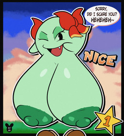 areola big_breasts black_eyes bow_ribbon breasts dialogue female green_areola green_nipples huge_breasts hyper hyper_breasts looking_at_viewer nipples not_furry one_eye_closed open_mouth question_mark solo speech_bubble text luanctoons mario_bros nintendo paper_mario lady_bow boo_(mario) ghost spirit 2025 absurd_res digital_media_(artwork) english_text hi_res