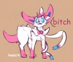 ambiguous_gender big_eyes blue_eyes feral fur looking_at_viewer open_mouth pink_body pink_fur ribbons simple_background solo standing text white_body white_fur kawfee nintendo pokemon eeveelution generation_6_pokemon pokemon_(species) sylveon 2019 digital_media_(artwork) english_text reaction_image sketch