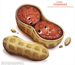 ambiguous_gender black_eyes duo feral food fruit humor legume nut_(fruit) peanut_(food) plant pun simple_background tail visual_pun white_background piper_thibodeau amphibian food_creature newt salamander digital_media_(artwork) digital_painting_(artwork) painting_(artwork)