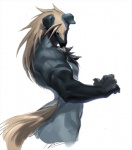 anthro biceps biped blue_body blue_fur fur male muscular muscular_anthro muscular_male nude pecs pose solo standing tail jeacn arc_system_works blazblue valkenhayn_r._hellsing canid canine canis mammal wolf