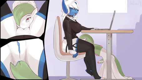 anal anal_fingering anthro breasts choker clothing cunnilingus duo eyewear female fingering first_person_view genitals glasses hair humanoid_genitalia humanoid_penis jewelry legwear looking_pleasured male male/female masturbation necklace oral penis sex side_view stockings under_table vaginal doofwuff nintendo pokemon jean_belle sylva_(keaton) absol gardevoir generation_3_pokemon pokemon_(species) 16:9 hi_res widescreen