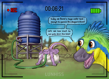 barrel belly belly_expansion belly_on_ground bloated camera_hud container detailed_background drinking_water duo expansion feral forest forest_background happy hose hose_in_mouth hose_inflation inflation liquid_inflation looking_at_another male motion_lines nature nature_background plant recording_video speech_bubble tail text tree water_inflation water_tank wings lunhiss mythology dinosaur dragon dromaeosaurid mythological_creature mythological_scalie prehistoric_species reptile saurischian scalie theropod velociraptor colored digital_drawing_(artwork) digital_media_(artwork) english_text hi_res shaded widescreen