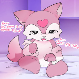 anthro clitoris clothing coat dialogue female flat_chested fur genitals nude pink_body pink_fur solo topwear undressing vulva godforgiveme4 okami_kokoro_no_clinic kokoro-chan_(okami_kokoro_no_clinic) 1:1 hi_res watermark