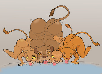 3_toes 4_fingers age_difference all_fours anthro anthrofied arm_tuft ass_up bedroom_eyes bent_arm bent_leg big_butt big_eyes black_claws black_eyebrows blue_eyes brown_tail_tuft butt butt_size_difference claws countershade_face countershading curled_tail curved_eyebrows dark_body dark_fur drinking elbow_tuft eyebrows eyelashes eyes_closed fangs feet female finger_claws fingers front_view fur fur_tuft glistening glistening_butt glistening_eyes glistening_hair grey_background group hair hair_over_eye half-closed_eyes head_tuft huge_butt humanoid_hands iris lapping larger_female loli looking_at_viewer looking_at_water looking_down mature_anthro mature_female motion_lines motion_outline narrowed_eyes nude nude_anthro nude_female older_female one_eye_obstructed orange_sclera pink_tongue pupils red_eyes red_nose round_ears seductive shaking_butt short_hair shoulder_tuft simple_background size_difference smaller_female smile smiling_at_viewer snout tail tail_tuft tan_body tan_countershading tan_eyelids tan_fur tan_hair tan_nose tan_tail_tuft teasing teeth thick_thighs toe_claws toes tongue tongue_out tuft water yellow_sclera young young_anthro young_female younger_female stupidgnoll disney the_lion_king kiara_(the_lion_king) nala_(the_lion_king) sarabi_(the_lion_king) vitani_(the_lion_king) felid lion mammal pantherine 2023 digital_drawing_(artwork) digital_media_(artwork) hi_res