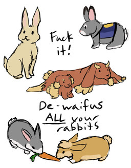 brown_body brown_fur carrot female feral feralized food fur grey_body grey_fur humor male plant profanity tan_body tan_fur text vegetable noodledog beastars disney looney_tunes nintendo pokemon warner_brothers zootopia bugs_bunny haru_(beastars) judy_hopps lola_bunny buneary domestic_rabbit dwarf_rabbit generation_4_pokemon lagomorph leporid lopunny mammal netherland_dwarf_rabbit oryctolagus pokemon_(species) rabbit crossover digital_drawing_(artwork) digital_media_(artwork) english_text low_res