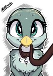 anthro beak bedroom_eyes blush bouncing chest_tuft collar daww eyelashes feathered_wings feathers female fur glistening glistening_eyes green_eyes grey_body grey_feathers grey_fur half-closed_eyes heart_eyes heart_pupils heart_symbol leash leash_in_mouth looking_at_viewer narrowed_eyes object_in_mouth seductive semi-anthro smile solo tuft wings yellow_beak young young_anthro nottrevbe friendship_is_magic hasbro my_little_pony mythology gabby_(mlp) avian gryphon mythological_avian mythological_creature absurd_res animated half-length_portrait hi_res portrait short_playtime signature