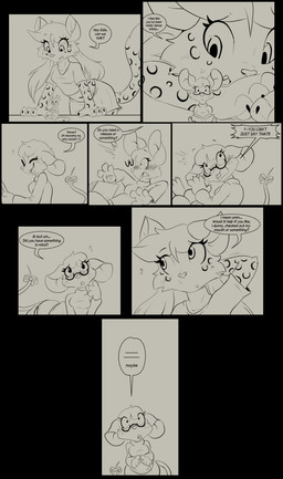 4_fingers accessory anthro blush blush_lines book bottomwear bow_ribbon buckteeth claws clothed clothed_anthro clothed_female clothing crop_top dialogue duo eyelashes eyewear fangs female finger_claws fingers flustered freckled_face freckles fully_clothed fully_clothed_anthro fully_clothed_female furgonomics glasses larger_female paws pigtails reading reading_book ribbons sharp_teeth shirt shorts size_difference skirt smaller_female speech_bubble stuttering sweater tail tail_accessory tail_ribbon teeth text topwear twintails_(hairstyle) wearing_glasses muhny chloe_(muhny) edie_(muhny) domestic_cat felid feline felis mammal mouse murid murine rodent absurd_res english_text hi_res multiple_images sketch sketch_page