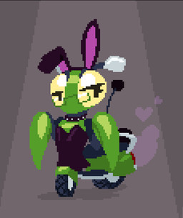ambiguous_gender antennae_(anatomy) bedroom_eyes bunny_costume clothing collar costume exhaust_smoke eyewear fake_ears fake_rabbit_ears glasses green_body headlight_eyes heart_symbol machine metallic_body moped narrowed_eyes one_ear_up seductive solo spiked_collar spikes spotlight three-quarter_view tire vehicle wearing_glasses giik emmie_(giik) arthropod insect living_machine living_vehicle mantis 2025 digital_drawing_(artwork) digital_media_(artwork) full-length_portrait pixel_(artwork) portrait nonbinary_(lore)