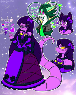anthro big_breasts breasts clothing dress duo female green_body green_hair hair heart_symbol male pink_eyes purple_body purple_eyes purple_hair solo tail text yellow_eyes lewdchuu nintendo pokemon lavender_(lewdchuu) sweetie_(rockpup241) arbok generation_1_pokemon generation_5_pokemon pokemon_(species) serperior english_text hi_res model_sheet