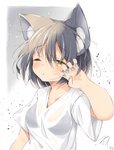 blush breasts clothing colored_nails female grey_hair hair nails one_eye_closed shirt solo topwear v-neck yellow_eyes minato_yuu animal_humanoid cat_humanoid felid felid_humanoid feline feline_humanoid humanoid mammal mammal_humanoid 2019