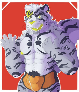 5_fingers abs anthro big_bulge big_muscles big_pecs big_tail bulge clothing detailed_bulge ear_piercing ear_ring fingers glowing glowing_eyes green_eyes green_nipples green_tongue grey_body male muscular muscular_anthro muscular_male nipples open_mouth outline pecs piercing pubes ring_piercing simple_background solo stripes tail thick_thighs tongue underwear whiskers ashi_ton nezztor felid feline hybrid leopard mammal pantherine snow_leopard