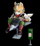 amusement_ride anthro arwing black_background childhood dipstick_tail green_eyes humor male markings simple_background solo tail tail_markings text kitunelovealt nintendo star_fox fox_mccloud canid canine fox mammal hi_res japanese_text translation_request