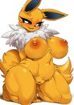 2022 absurd_res anthro anthrofied areola ashraely bedroom_eyes belly_tuft big_breasts black_nose blue_sclera blush bodily_fluids breasts canid chest_tuft curvy_figure digital_media_(artwork) eeveelution eyebrows eyelashes facial_tuft feet female fluffy fluffy_tail fur generation_1_pokemon genital_fluids genitals hand_behind_back head_tuft hi_res hip_tuft huge_breasts inner_ear_fluff innie_pussy jolteon kneeling looking_at_viewer mammal multicolored_body multicolored_fur narrowed_eyes navel neck_tuft nintendo nipples nude open_mouth open_smile orange_areola orange_nipples pokemon pokemon_(species) pokemorph pussy raised_eyebrow seductive shadow simple_background smile solo tail tail_tuft teeth text thick_thighs toes tuft voluptuous white_background white_body white_eyes white_fur wide_hips yellow_body yellow_fur
