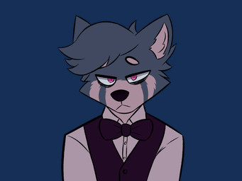 :< annoyed anthro black_nose blue_body blue_fur bow_tie breathing button_(fastener) cheek_tuft close-up clothing collared_shirt eye_bags eyebrows eyelashes facial_tuft fluffy fur head_tuft idle_animation inner_ear_fluff looking_at_viewer male narrowed_eyes outline purple_bow_tie purple_clothing purple_suit red_eyes shirt solo striped_body striped_fur stripes suit thick_outline topwear tuft white_body white_clothing white_fur white_inner_ear_fluff white_shirt white_topwear suitedwolfie reid_(suitedwolfie) ailurid mammal red_panda 2025 4:3 alpha_channel animated digital_drawing_(artwork) digital_media_(artwork) hi_res