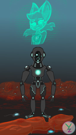anthro bodily_fluids crying death machine tears yanzihko paradox_interactive stellaris canid canine fox humanoid mammal mammalian_(stellaris) mammalian_3 robot robot_humanoid 4k 9:16 absurd_res hi_res