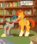 blush book bookshelf duo eyewear furniture glasses horn inside kissing library male male/male wide_eyed heyerika friendship_is_magic hasbro my_little_pony mythology stygian_(mlp) sunburst_(mlp) equid equine mammal mythological_creature mythological_equine unicorn absurd_res hi_res