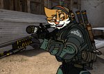 anthro awp bulletproof_vest clothing gun hair male police police_uniform ranged_weapon rifle smile sniper_rifle solo tools uniform weapon cyberrodrigo counter-strike swat valve 1st_lieutenant_farlow_(cs:go) rodrigo_(cyberrodrigo) felid feline leopardus mammal ocelot