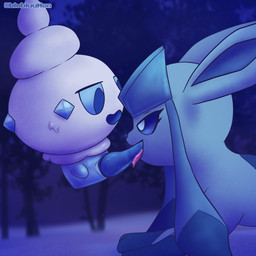 ambiguous_gender blue_penis bodily_fluids duo eye_contact feral floating genitals half-closed_eyes licking looking_at_another looking_down looking_up looking_up_at_partner male male/ambiguous narrowed_eyes oral penile penis penis_lick saliva sex smile smiling_at_another smiling_at_partner tapering_penis tongue blubluumon nintendo pokemon canid eeveelution generation_4_pokemon generation_5_pokemon glaceon mammal pokemon_(species) vanillite 1:1 2d_animation animated