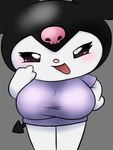 anthro big_breasts breasts chibi clothed clothing fake_breasts female fur partially_clothed shirt smug_face solo spade_tail t-shirt tail topwear white_body white_fur touboutenshi onegai_my_melody sanrio kuromi lagomorph mammal 3:4 hi_res