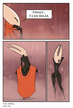 anthro bath bodily_fluids comic_panel female genital_fluids genitals leaking nude shower solo text vaginal_fluids vulva wet darkmageorigin hollow_knight_(franchise) team_cherry hornet_(hollow_knight) arthropod absurd_res hi_res