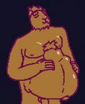 abdominal_bulge anthro anthro_pred balls belly big_belly bodily_fluids bodily_noises brown_body burping digestion fatal_vore fully_inside fur genitals hair male male_pred navel night nipples nude open_mouth oral_vore overweight overweight_male pecs penis rumbling_stomach same_size_vore short_hair simple_background size_difference smile solo sound_effects tongue vore saranhe vitya_(saranhe) capybara caviid mammal rodent animated digital_media_(artwork) hi_res pixel_(artwork) pixel_animation short_playtime