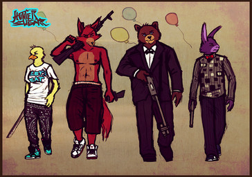 ak_platform alternate_species anthro anthrofied areola balloon beak black_nose blue_eyes border bow_(feature) bow_tie breasts brown_body brown_eyes brown_fur clothed clothing eye_patch eyewear female fully_clothed fur furrification gang gangster group gun inflatable knife male melee_weapon nipples orange_border print_clothing print_shirt print_t-shirt print_topwear purple_eyes ranged_weapon red_eyes shirt suit sword t-shirt text text_on_clothing text_on_shirt text_on_t-shirt text_on_topwear text_print topless topwear weapon sligarthetiger five_nights_at_freddy's scottgames bonnie_(fnaf) chica_(fnaf) foxy_(fnaf) freddy_(fnaf) avian bear bird canid canine chicken fox galliform lagomorph leporid mammal phasianid rabbit 2014 english_text full-length_portrait portrait