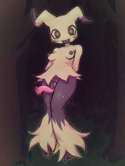 2_toes animal_genitalia animal_penis areola blush_symbol bodily_fluids breasts crotch_tentacles dark_areola dark_nipples detailed_background equine_genitalia equine_penis feet flared_penis fluffy foot_tuft forest_background fur genitals gynomorph hands_behind_back intersex medium_breasts nipples open_mouth open_smile penis penis_tentacles pink_penis smile solo standing sweat sweatdrop tan_body tan_fur tentacles tentacles_from_pussy toes tuft ghoulshoot nintendo pokemon generation_7_pokemon humanoid mimikyu pokemon_(species) shaded