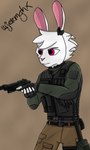 gun male ranged_weapon solo tactical_gear weapon wjermghx lagomorph leporid mammal rabbit absurd_res hi_res