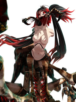 armless black_hair breasts carrying_another casual_nudity duo female flesh gradient_hair hair long_hair looking_at_viewer mandibles medium_breasts navel nightmare_fuel nipples nude nude_female nude_taur on_head red_eyes red_hair simple_background solo_focus spikes spikes_(anatomy) twintails_(hairstyle) white_background deino_(artist) deino_(modeler) calne_ca nato-kun ambient_arthropod ambient_barnacle ambient_crustacean ambient_sealife aquatic aquatic_taur arthropod arthropod_taur crab crab_taur crustacean crustacean_taur decapod humanoid isopod malacostracan taur 3:4 3d_(artwork) autodesk_3ds_max_(artwork) digital_media_(artwork) hi_res