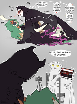 advertisement anthro anthro_on_anthro beak being_watched black_body black_feathers blush bodily_fluids breath camera chair cowgirl_position cuck_chair cuckold cuckold_pov dialogue dominant duo electronics enjoying feathered_wings feathers feet female from_front_position furniture genital_fluids grabbing grey_background group hand_on_hip heart_symbol imminent_sex looking_at_another lying male male/female male_anthro male_on_anthro on_back on_bottom on_top onomatopoeia open_mouth pinned pull_string recording seductive sex simple_background smile sound_effects speech_bubble tablet talons text toes trio voyeur website white_body white_feathers winged_arms wings yellow_eyes yellow_sclera rozalid nintendo pokemon lilith_(rozalid) louis_(decidueye) scandiowlcus avian avian_demon bird decidueye demon generation_7_pokemon hisuian_form horned_owl owl owl_demon pokemon_(species) regional_form_(pokemon) snowy_owl true_owl absurd_res comic digital_media_(artwork) english_text hi_res