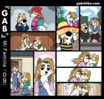 amusement_park barefoot blonde_hair blush bodily_fluids clothing dating eyes_closed feet female food footwear hair kissing laugh male male/female overalls scarf shoes smile sushi sweat sweatdrop text wedding winter gabshiba gab_(comic) gaby_shiba gao_shiba canid canine canis domestic_dog mammal shiba_inu spitz comic url