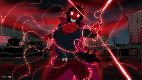 action_pose anthro aura black_hair bridge building city clothed clothing coat creepy_smile detailed_background evil_grin foreshortening front_view glowing glowing_eyes hair insane male muscular muscular_male pose red_body sharp_teeth smile solo spread_legs spreading teeth topwear kimero_kat moloch_gidianni equid equine horse mammal vampire 16:9 hi_res widescreen