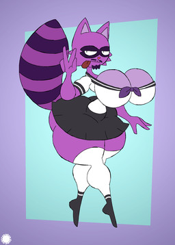 4_fingers anthro asian_clothing big_breasts big_butt bottomwear breasts bubble_butt butt cheek_tuft clothed clothing crossdressing curvy_figure east_asian_clothing facial_hair facial_markings facial_tuft fingers footwear fur geometric_background gesture goatee half-closed_eyes hand_gesture head_markings heart_nose heart_symbol japanese_clothing japanese_school_uniform legwear logo looking_at_viewer markings mask_(marking) mustache narrowed_eyes purple_body purple_fur school_uniform serafuku shoes simple_background skirt socks solo spherical_breasts striped_markings striped_tail stripes tail tail_markings text thick_thighs thigh_highs thigh_socks tongue tongue_out tuft uniform v_sign walking wide_hips thatdawgmurray happy_tree_friends lorenzo_(subzerowizardo) mammal procyonid raccoon aliasing artist_logo artist_name digital_media_(artwork) hi_res signature busty_boy_(lore) male_(lore)