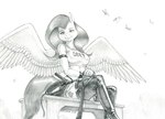 anthro anthrofied bottomwear breasts clothing cutie_mark daisy_dukes denim denim_bottomwear denim_clothing denim_shorts female fur hair hotpants legwear looking_at_viewer midriff nipple_outline shirt shorts solo tank_top text thigh_highs topwear whip wings baron_engel friendship_is_magic hasbro my_little_pony mythology fluttershy_(mlp) ambient_arthropod ambient_butterfly ambient_insect equid equine mammal mythological_creature mythological_equine pegasus 2025 english_text greyscale monochrome