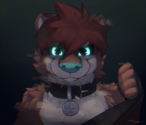 anthro bdsm bondage bound collar corruption description dominant dominant_male evil_grin fur glitch glowing glowing_eyes leash leash_pull looking_at_viewer male multicolored_body multicolored_fur petplay possession roleplay simple_background smile solo two_tone_body two_tone_fur mowshi sam_(mowshi) mammal mustelid otter hi_res