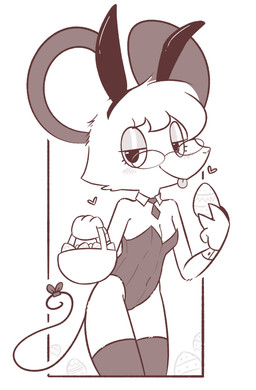 accessory anthro basket bedroom_eyes big_ears biped blep bow_ribbon breasts bunny_costume cleavage clothed clothed_anthro clothed_female clothing container costume easter_egg egg eyewear fake_ears fake_rabbit_ears female female_anthro glasses half-closed_eyes heart_symbol holding_basket holding_container holding_egg holding_object holidays legwear leotard narrowed_eyes navel_outline necktie rabbit_ears round_glasses seductive shirt_collar shirt_cuffs small_breasts solo standing strapless_clothing strapless_leotard tail thigh_highs tongue tongue_out wearing_glasses theartmanor easter pandemonium_wizard_village molte mammal murid murine rat rodent 2026 absurd_res digital_drawing_(artwork) digital_media_(artwork) hi_res portrait three-quarter_portrait