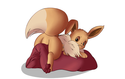 3_toes brown_body brown_eyes brown_fur butt dipstick_tail feet female feral foot_focus fur lying markings on_front pawpads paws pillow presenting presenting_hindquarters rear_view simple_background smile solo straddling tail tail_markings toes jaynt nintendo pokemon eevee generation_1_pokemon mammal pokemon_(species) hi_res