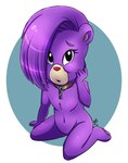 anthro barefoot collar feet female fur nude purple_body purple_fur red_nose simple_background slave solo young young_anthro young_female shini-smurf disney gummi_bears fiona_gummi_(fan_character) bear mammal