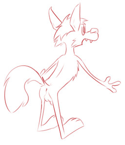 anthro anus balls bent_over butt fangs fur genitals hair male penis rear_view sharp_teeth simple_background solo surprised tail teeth three-quarter_view white_background iblit canid canine canis fox mammal 2023 digital_media_(artwork) monochrome sketch