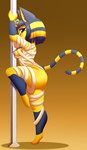 anthro areola butt female hair nipples pole simple_background solo stripper_pole itsuko103 animal_crossing nintendo ankha_(animal_crossing) felid feline mammal 2021 hi_res