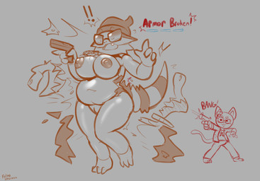 3_toes accident accidental_exposure anthro anthro_focus beanie belly big_belly big_breasts big_butt breasts butt clothing cute_fangs duo eyewear fangs feet female female_focus front_view gameplay_mechanics genitals glasses gun hat headgear headwear holding_gun holding_object holding_ranged_weapon holding_weapon jewelry male markings necklace onomatopoeia open_mouth overweight overweight_anthro overweight_female ranged_weapon scales solo_focus sound_effects striped_body striped_markings striped_scales striped_tail stripes surprised tail tail_markings teeth text thick_thighs toes vulva weapon felino pixile_studios super_animal_royale fiamma_(farflord) super_snowshoe_peter agamid bearded_dragon domestic_cat felid feline felis lizard mammal reptile scalie snowshoe_cat 2025 hi_res sketch
