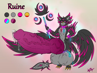 animal_genitalia animal_penis anthro balls big_balls big_penis black_body black_fur bodily_fluids canine_genitalia canine_penis chain crystal erection fangs front_view fuchsia_fur fur genital_fluids genitals grey_body grey_fur huge_balls huge_penis hyper hyper_balls hyper_genitalia hyper_penis knot knotted_penis magic_wand male markings multicolored_body nude penis precum saggy_balls sheath solo teeth two_tone_body vein veiny_balls veiny_knot veiny_penis wide_hips wings elysios ruine_(elysios) avali hi_res